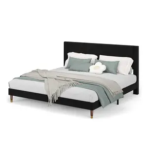 Garvee King Size Corduroy Upholstered Platform Bed Frame with Headboard – Modern Fabric, Sturdy Metal & Wooden Slats Support, Noise-Free, No Box Spring Needed, Easy Assembly, Black