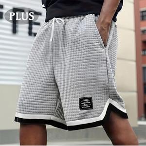 Men’s Plus-Size Knitted Waffle Shorts, Menswear Bottoms with Elastic Drawstring Waist, Stretchy Breathable Soft Fabric, Plain Gray Easy-to-Match, Summer Casual Wear, Plussize, Neutral-Colored Men's Shorts, Larger Men's Shorts