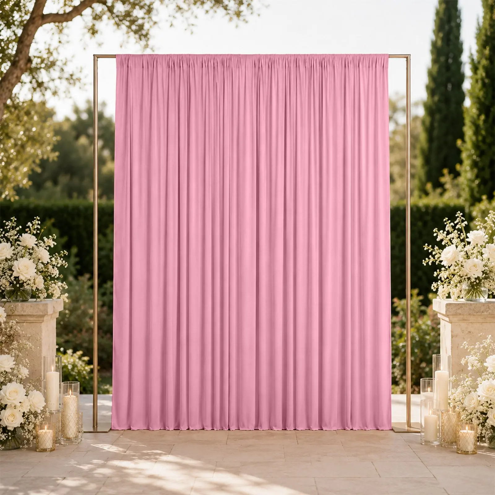 10ft x 12ft Solid Pink Spandex Single Curtain Backdrop Fabric - 4-Way Stretch, Wrinkle-Free, Machine Washable with Rod Pockets for Weddings, Parties, Window Treatment, Party Backdrop Decoration