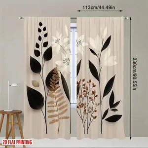 2-Piece Boho Style Drapes, Plant Art Digital Print Polyester Curtains, Boho Aesthetic, Ideal for Bedroom Living Room Dining Room Garden Use