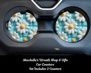 3D Puff Flower Car Coasters, 2-Pack 2 Pcs Set, Spill-Proof Automotive Interior Accessories to Protect Cups and Add Stylish Decoration