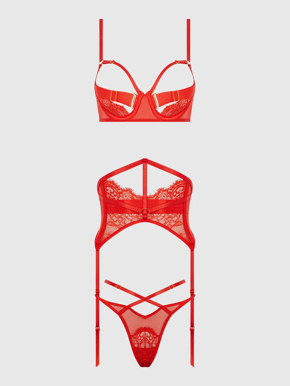 NADIA LACE & MESH BRA, GARTER & G-STRING SET