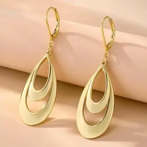 Double Teardrop Leverback Earrings 925 Silver Plating & 14K Gold Plated Hollow Geometric Dangle Earrings for Women Hypoallergenic Fashion Jewelry, Leverback Clasp Earrings,summerwins