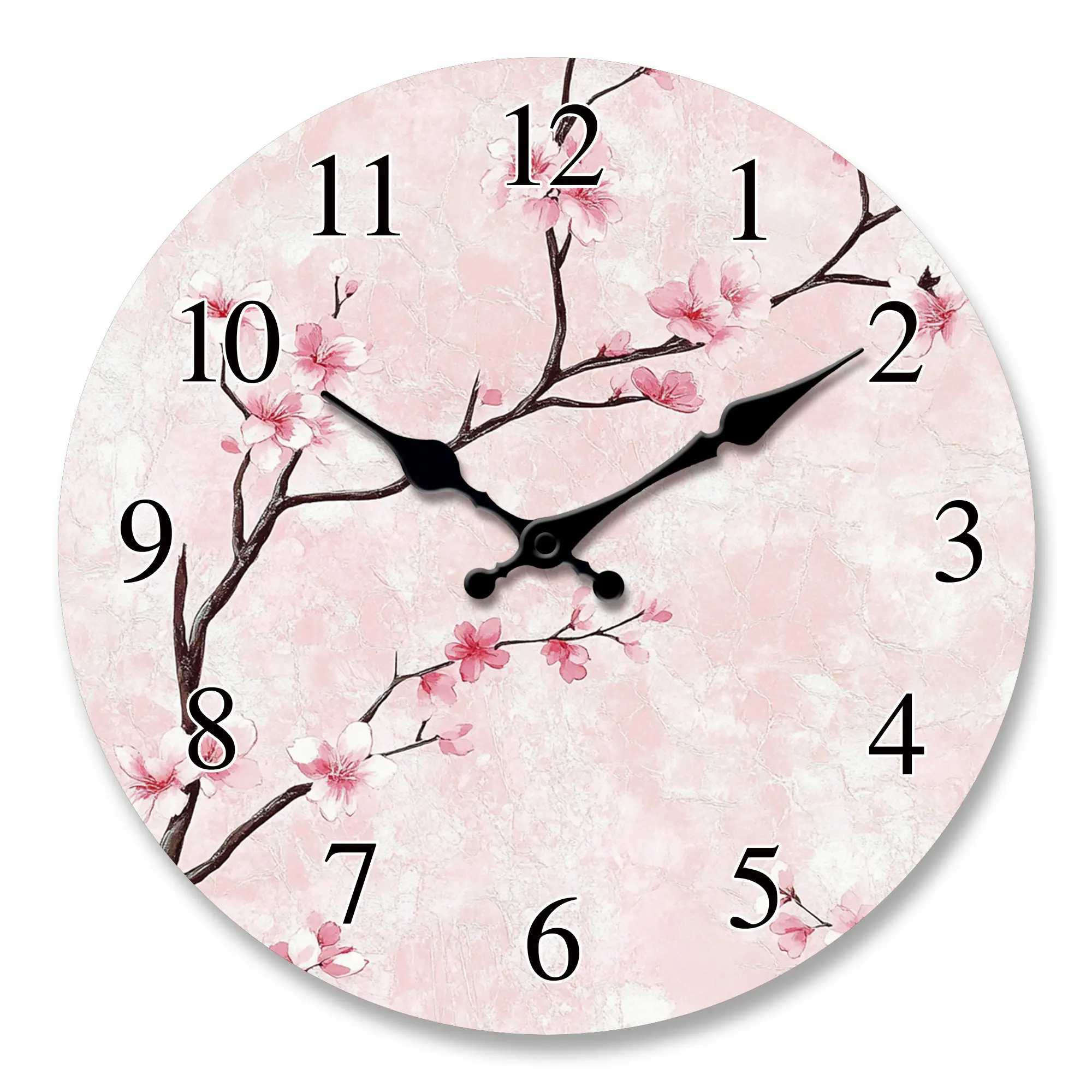 Wooden Wall Clock with Pink Cherry Blossom Pattern Design, Floral Themed Silent Clock, Suitable for Living Room, Bedroom, Kitchen, Office Decoration, Modern Home Art Decoration, Wall Decoration, Ideal Valentine's Day, New Year Gift, Birthday Gift