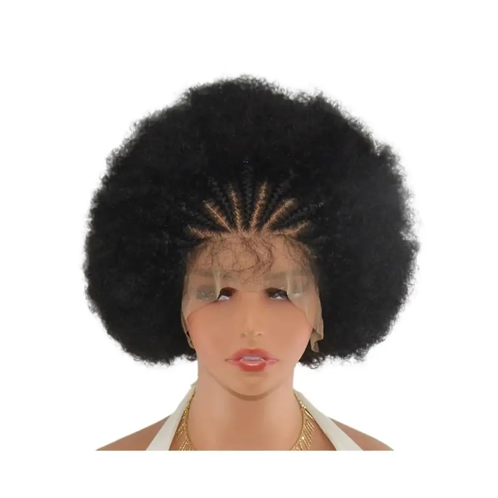13x4 Lace Front Braided Wig for Black Women - Short Afro Puff With Baby Hair,150%density  Pre-Braided Cornrow for Women with Thinning Hair