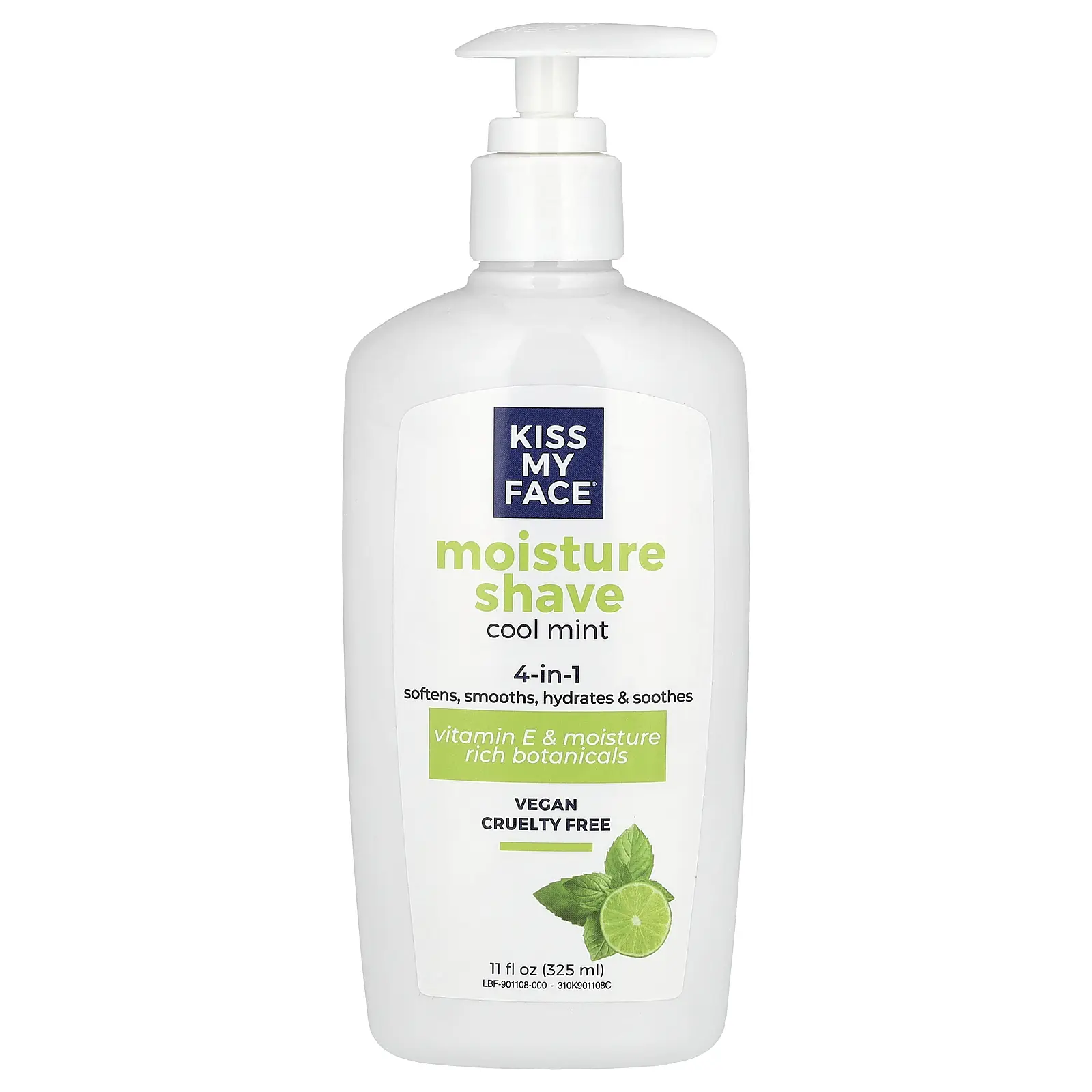 Kiss My Face 4 in 1 Moisture Shave, Cool Mint, 11 fl oz (325 ml)