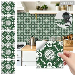 24PCS FHZ Dark Green Vintage Baroque Floral Tile Stickers PET Matte Peel and Stick Backsplash Waterproof Oil Proof Wall Decor for Kitchen Bathroom