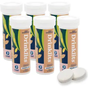 Drinklits Ginger Lime Electrolyte Fizzy Hydration Tablets (6) Tube Bundle | 0g Sugar - Natural Sports Drink - Organic Ginger | 60 Servings - 10 Tablets Per Tube