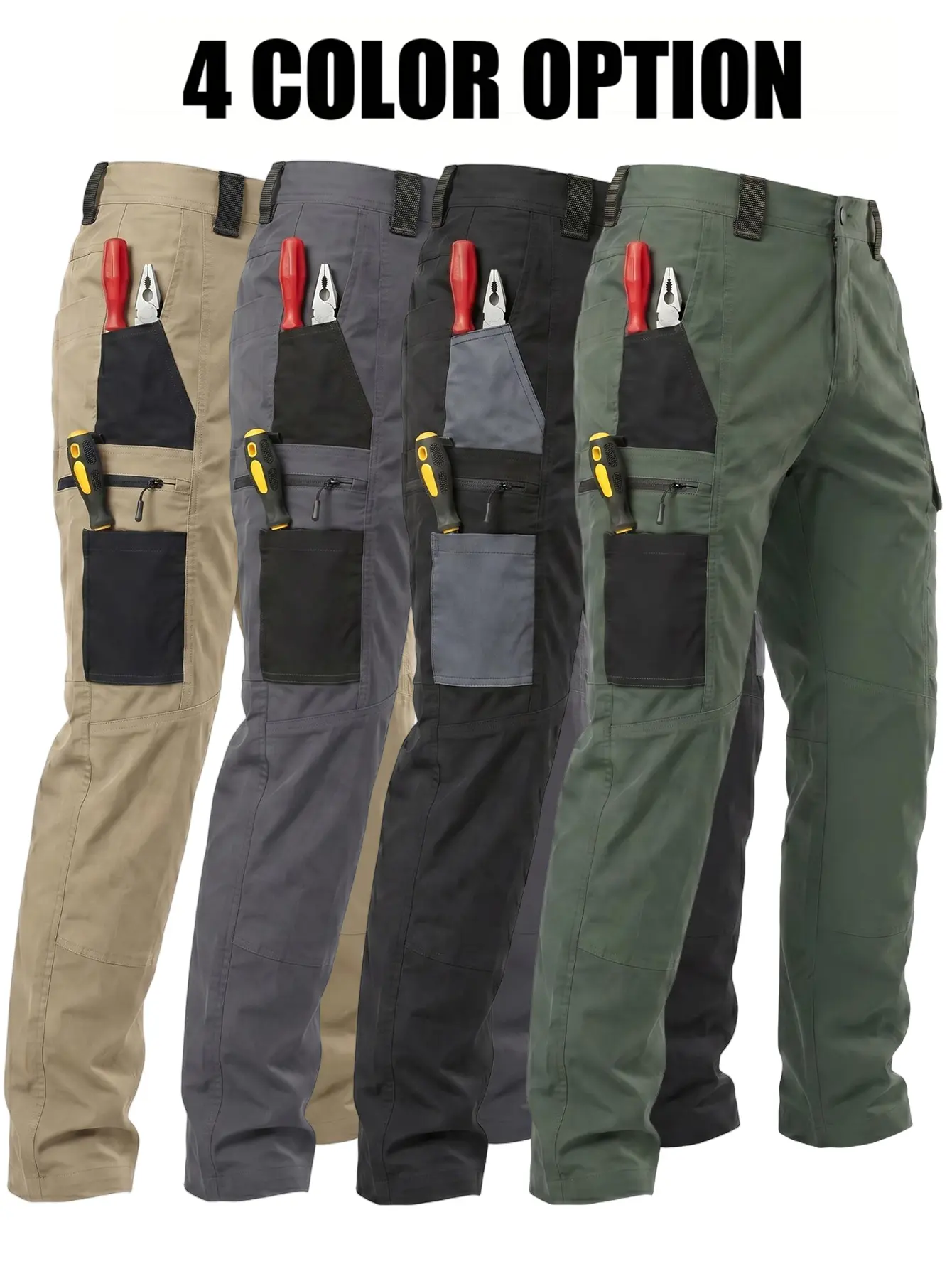 Men's Work Cargo Pants, Multi Pocket Tactical Trousers, Casual Outdoor Pants with Reinforced Knees, Durable Workwear for Daily Wear Construction