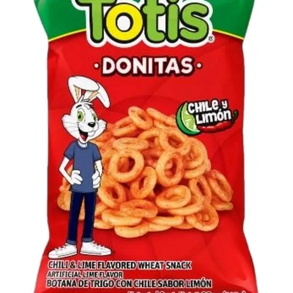2 bags Totis Donitas chile y limon original 110gr from Guatemala. Snack