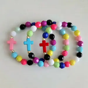 Beaded Cross Bracelet, Colorful, Faith Inspired , Christian Bracelet, Stretch Bracelet for Her, Women, Handmade Christian Jewelry