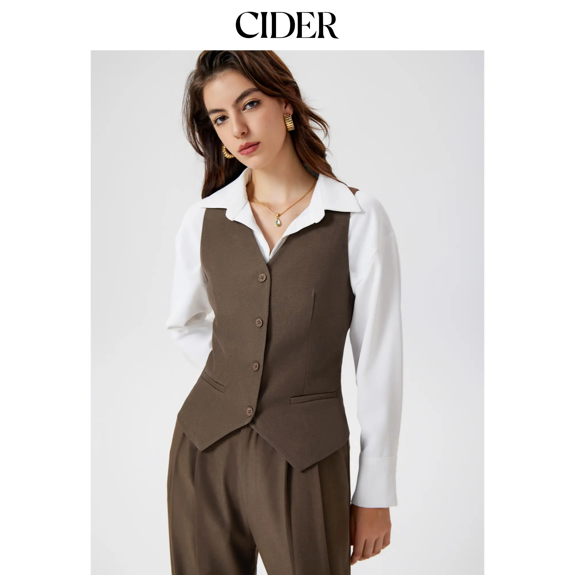Cider Women's Casual Elegant Sleeveless V-Neck Button Waistcoat - Suit Separates, 2 Colors, Sizes 2-10
