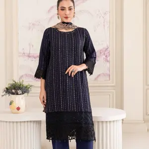 Navy Blue Chiffon Three piece Suit Size M