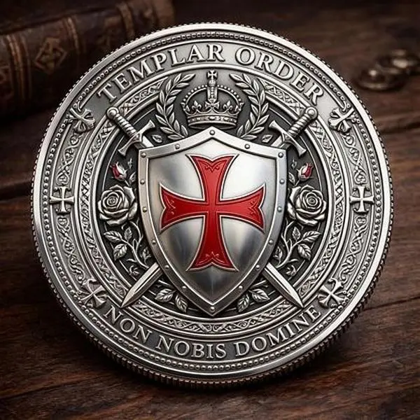 Templar Order Challenge Coin, Non Nobis Domine Crusader Cross Shield Token, Medieval Knight Silver Medal Keepsake, History Dad Gift