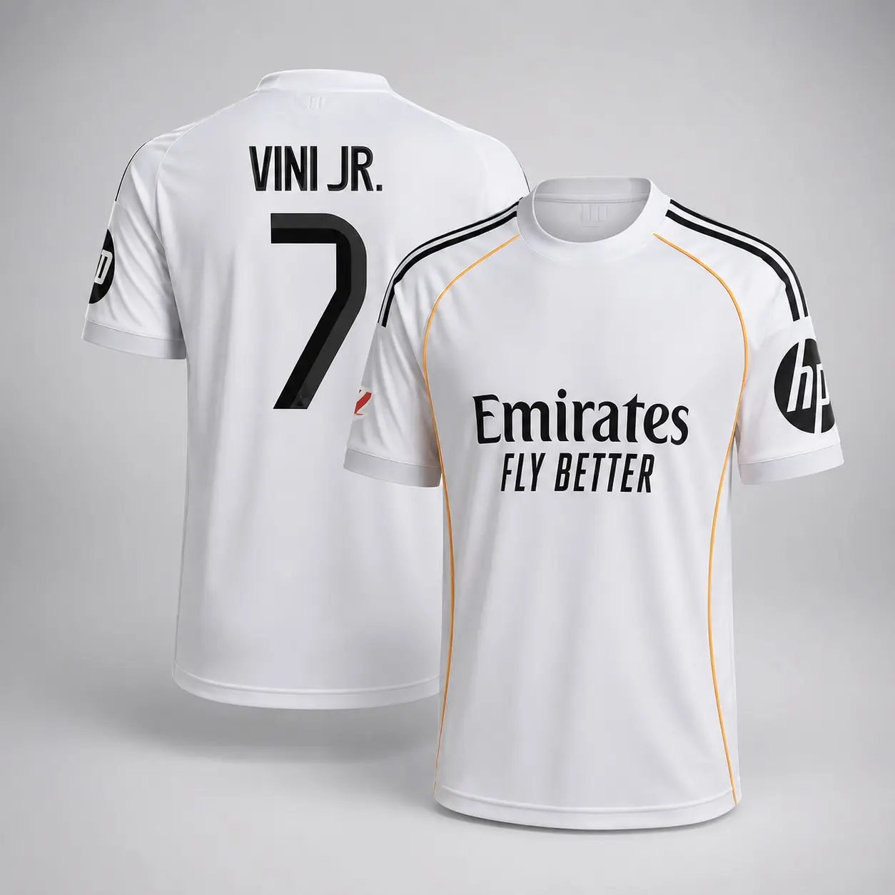 Unisex Vini Jr. #7 Jersey 2026/27, Men's Home Soccer Jersey, White Black Football Shirt, Soccer Fan Gift, Game Day Sportswear