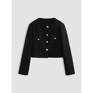 Cider [size 4-8] Tweed Button Crew Neck Crop Jacket