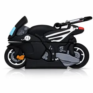Motorcycle Shaped Earbuds Case Cover with Keychain Clip, Cool Sport Bike Style Protective Silicone Charging Case Sleeve, Shockproof Anti-Scratch Wireless Earbud Case Accessory for Daily Carry, Backpack, Travel and Gifts