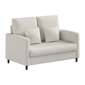 Beige 52 Inch Modern Chenille 2-Seater Loveseat Sofa Cozy Deep Seat Couch with 2 Soft Throw Pillows Plush Supportive Backrest Sturdy Natural Wood Frame Space Saving Stylish Home Furniture for Living Room Bedroom Apartment