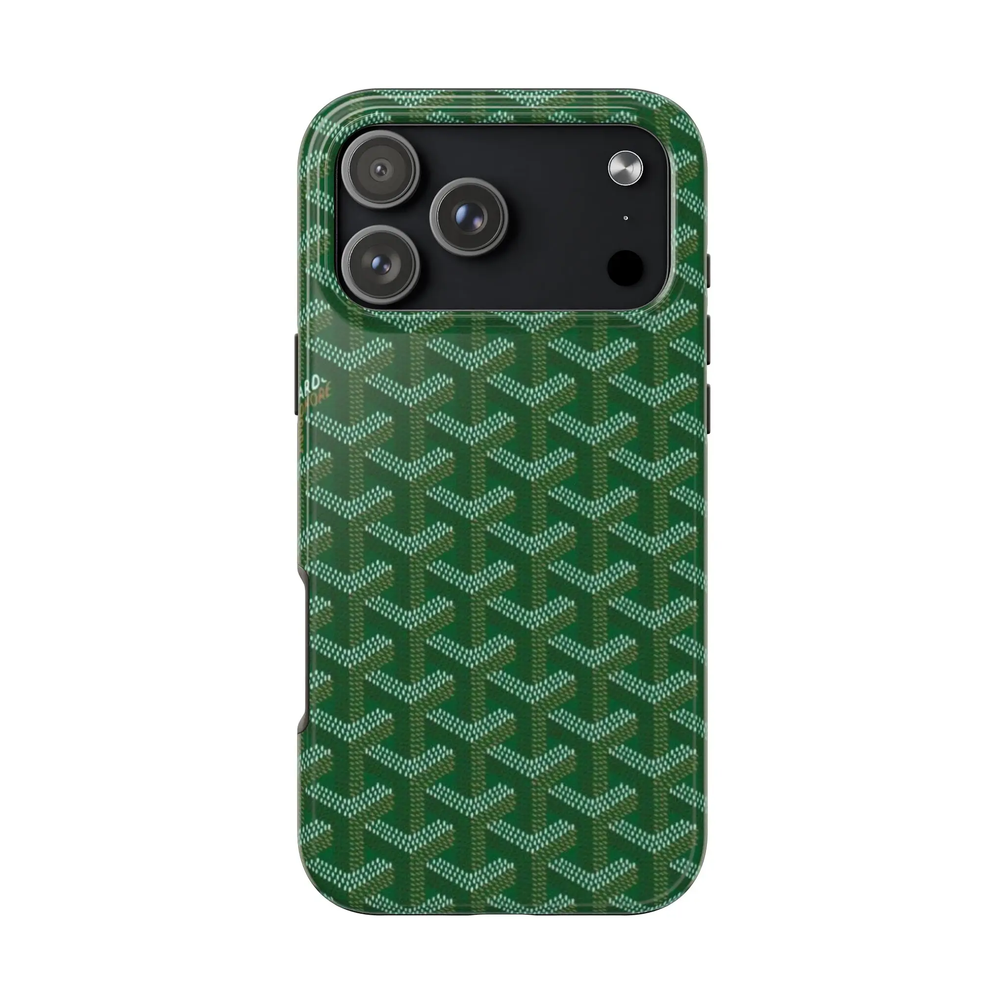 Luxury Monogram Pattern iPhone Case - Green Designer-Inspired Slim Protective Cover, Glossy Shockproof Hard Shell, Minimalist Fashion Accessory