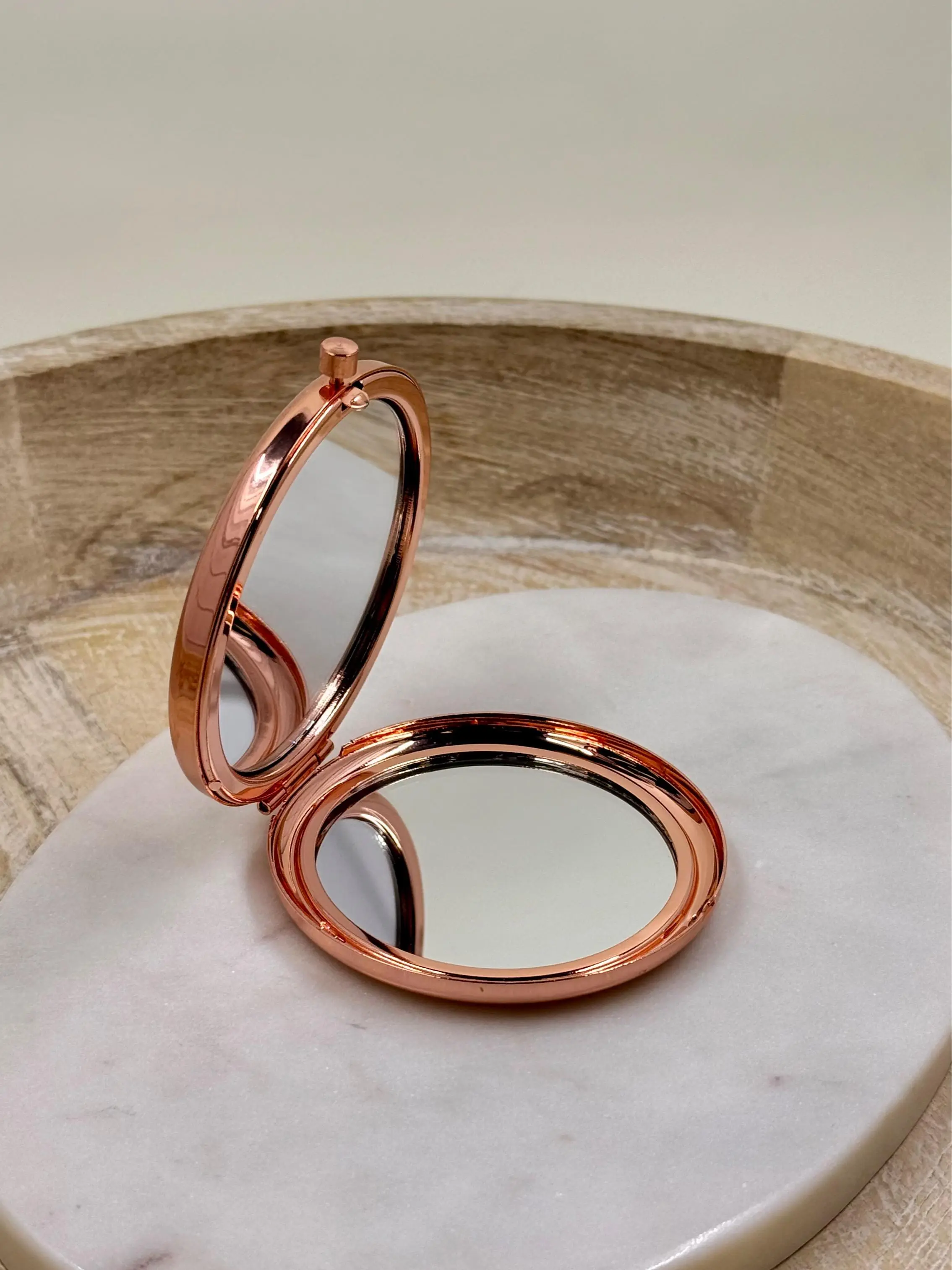 Custom Engraved Rose Gold Compact Mirror – Bridesmaid Keepsake