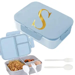 3-compartment Bento Lunch Box with Triple-sided Buckle & Flip-top Lid Design, Leak-proof Food Storage Container with Secure Fork Spoon Utensils Set, Ideal Back to School for Lunches & On-the-Go