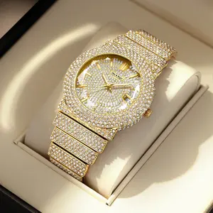 Couple's Moissanite Iced Out Quartz Wristwatch Set, 2 Sizes for Him & Her, Multi-Tone Options, Rose Gold Dial, Fashionable Matching Gift for Couples
