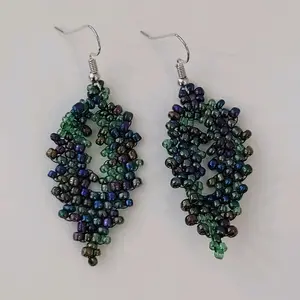 Beaded Leaf Earrings - Handmade with Beads and Wire