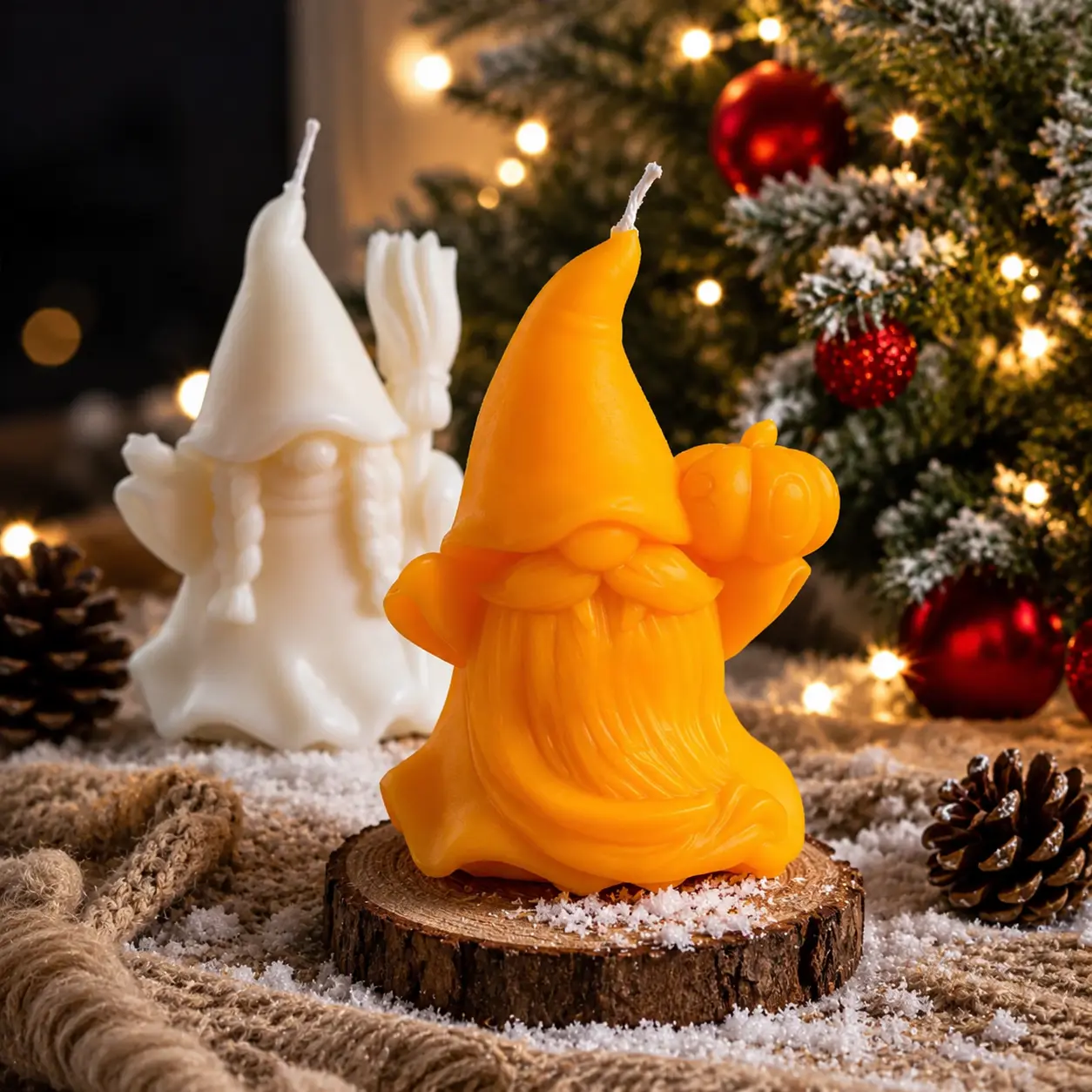 Christmas Gnome Decorative Candle - Sculptural Lantern Candle with Unique Styles, Cozy Home Decor, Table Centerpiece, Entryway Accent, Pumpkin/Broom Designs, Stocking Stuffer Gift, Holiday Decor, Household Candle