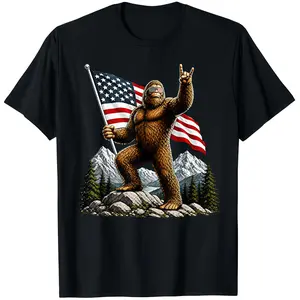 Bigfoot Rock Patriotic Sasquatch American Flag 4th of July T-Shirt