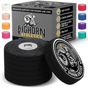 Residue-Free Athletic Finger Tape for Jiu Jitsu Sports & Injuries for Rock Climbing Volleyball Football Basketball Hands & Toes 0.3-Inch x 45-feet 8-Rolls Black
