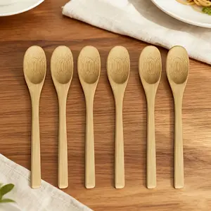 5pcs Bamboo Long Handle Spoons, Coffee Spoon, Jam/ice Cream/honey Spoon, Natural Bamboo, Handmade Smooth Grip, Small Practical Tea Spoon