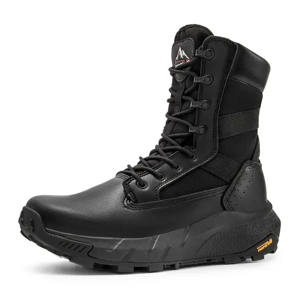 [Peakforce] NORTIV8 Men's Closed Leather Tactical Military Work Boot, Breathable Rubber Sole Worker Footwear, Non-Slip Zip-Up Athletic Walking Shoe for Outdoor Work