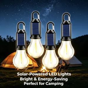 Solar LED Camping Lights with Hook - Type-C Rechargeable, IPX4 Waterproof, 3 Lighting Modes (High/Low/Strobe), 18650 Lithium Battery, Sleek Portable Durable Tent Lights for Hiking, Emergency Use