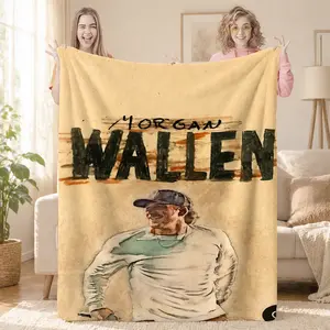 Wallen Singer Print Flannel Blanket - Soft Polyester, Lightweight & Portable, Ideal for Sofa & Bed, All-Season Gift for Fans, Contemporary Style, Mixed Colors, Fan Merchandise| Celebrity Themed| Soft Texture, Blanket for Bed