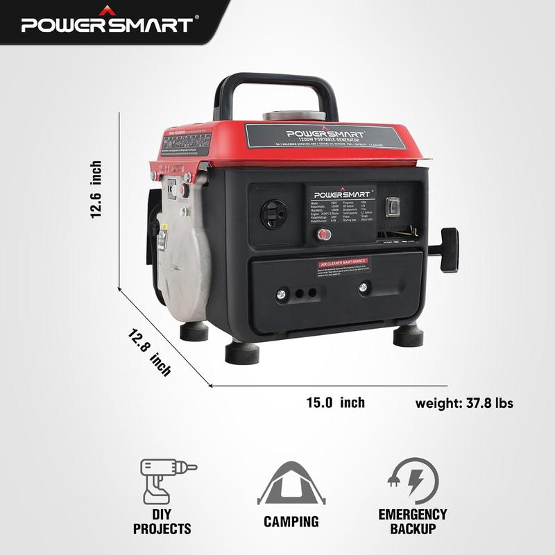 (Storm-Ready)PowerSmart 1200-Watt Portable Generator with Super Quiet, Ultralight for Camping (PS50), generators for house power, fuse machine