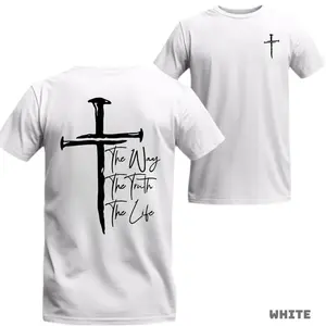 Faith Cross T-shirt - The Way, The Truth, The Life - A stylish and faith-driven T-shirt with a cross and the powerful words "The Way, The Truth, The Life." Ideal for expressing your Christian belief. Unisex. Menswear Top Shortsleeve Crewneck