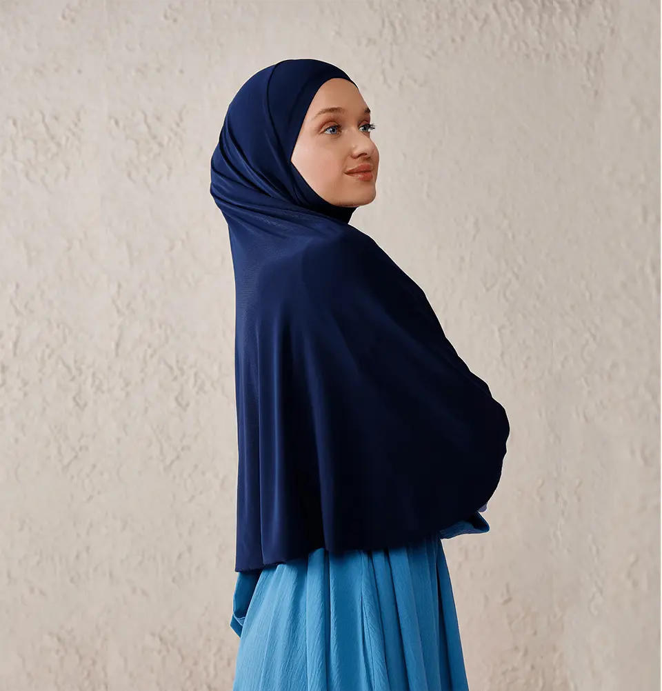 One Piece Instant Long Khimar Hijab - Navy