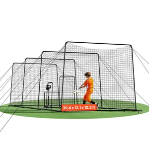 VEVOR Baseball Batting Cage, 39.4 x 12.1 x 10.2 FT Freestanding Portable Batting Cage, Hitting Cages with 45-Ply Knotted HDPE & Long Positioning Ropes, Battings Cages Netting for Indoor Outdoor