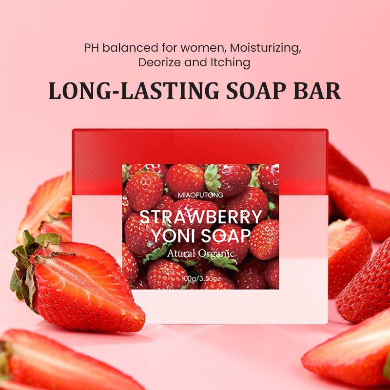 Miaofutong Strawberry Yoni Soap Bar | Natural Feminine Care, pH Balanced, Herbal Cleanse, Purify & Soften Skin 100g