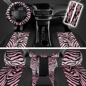 Zebra Seat Cover 9pcs Pink Stylish Two-Tone Design Protects Against Stains Breathable Materials Easy Install Universal Fit for Cars Trucks Vans SUVs