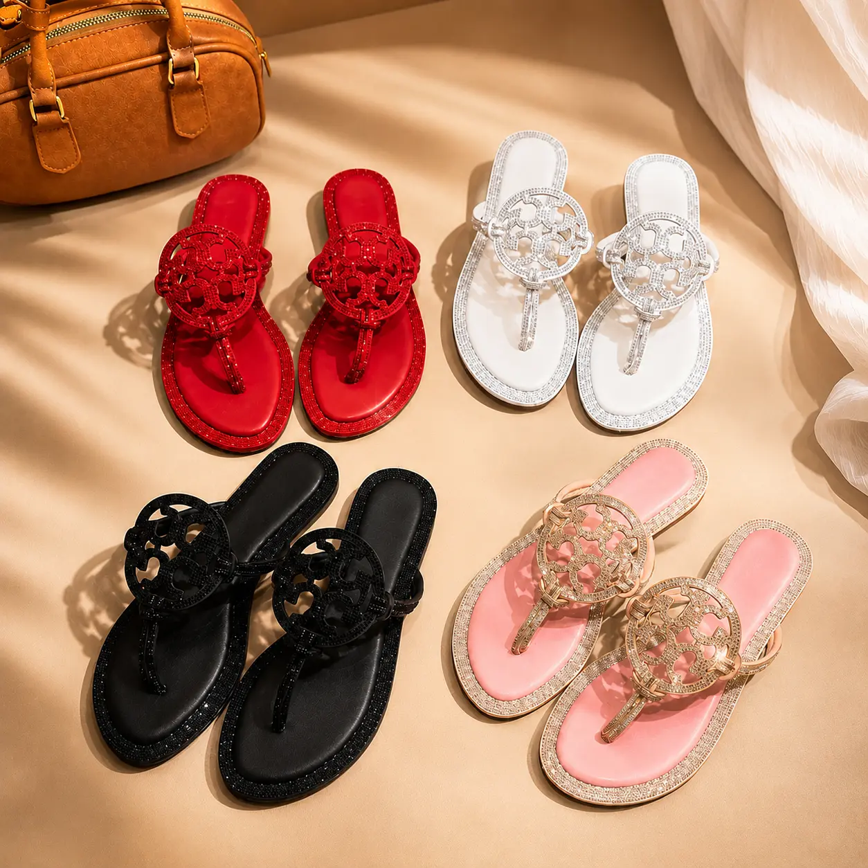 Women's Rhinestone Flat Sandals – Comfortable Slip-On Sandals for Daily Wear