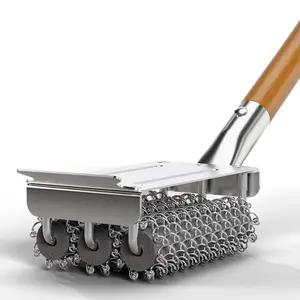 HOUSE AGAIN Grill Brush Bristle Free, 304 Stainless Steel Food-Grade Brush Head with Scraper, Safe BBQ and Grill Grate Cleaner Non Wire, Outdoor Grill Cleaning Brush w/Wooden Handle Gift for Men/Dad tiktokshopspringglowup summervibes,summervibes