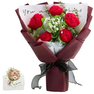 Mother’s Day Gift, YShomy Handmade Crochet Flower Bouquet with Red Roses & White Baby’s Breath, Graduation Gift, Birthday, Anniversary Gift for Her, Girlfriend, Wife, Friend, Includes Card, Elegant Design, Home Decor, Women’s Gift