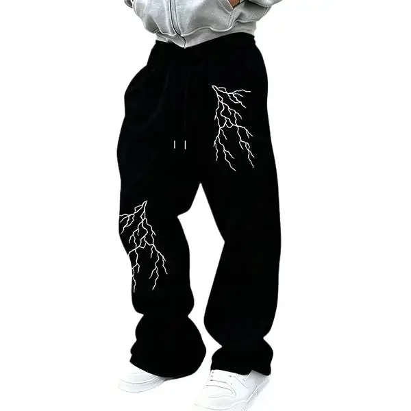 Men's Lightning Print Jogger Sweatpants, Soft Loose-Fitting Casual Pants for All Seasons Streetwear, Fashion, Printed Design Men's Pants, Cuffed Jogger Men's Pants, Male