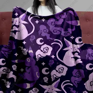 Mystic Umbreon And Espeon Fleece Blanket, Night Sky Art Blanket, Playful Anime Character Fleece Throw, Whimsical Home Decor Blanket, Fun Character Blanket Gift