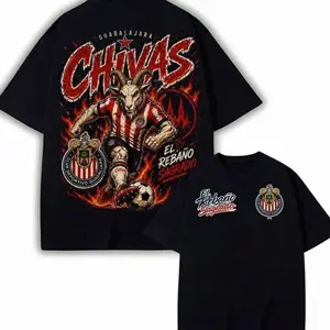 Guadalajara Chivas T-Shirt, Liga MX Mexico Soccer Shirt, El Rebaño Sagrado Graphic Tee, Goat Mascot Football Fan Apparel, Red White Chivas Shirt For Men Women QAQ TTO FLG 09M