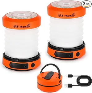 THORFIRE Collapsible Camping Lantern Rechargeable, Hand Crank Lantern Flashlight with 4 Light Modes, Portable LED Camping Lanterns for Power Outage, Hiking, Emergency, Fishing, Tent Light (2/4 Pack)