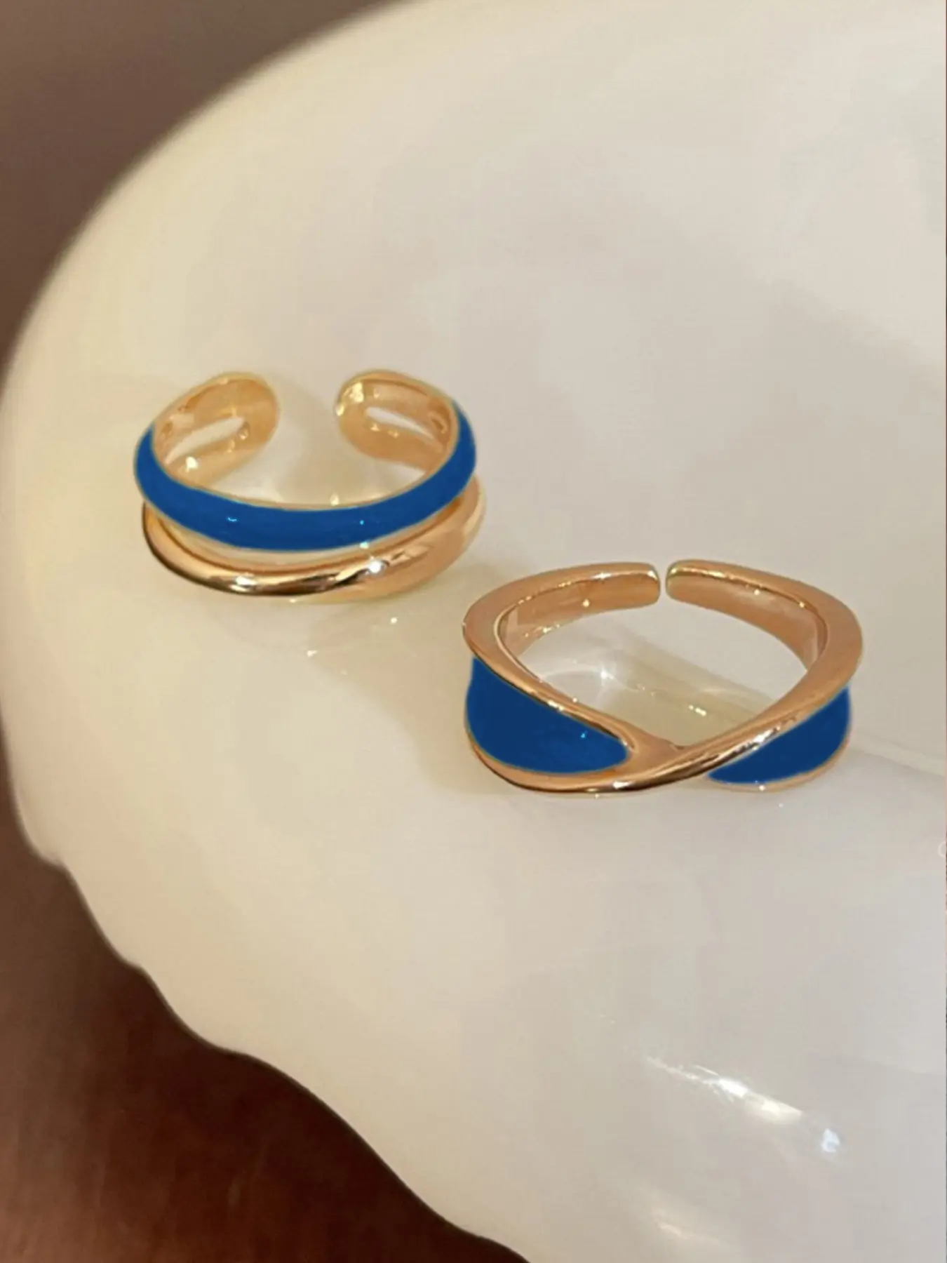 2 Pcs Blue Oil Drop Rings, Fashionable and Elegant, Perfect for Daily Wear and Vacation, Women's Jewelry, Stackable Design