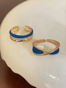 2 Pcs Blue Oil Drop Rings, Fashionable and Elegant, Perfect for Daily Wear and Vacation, Women's Jewelry, Stackable Design