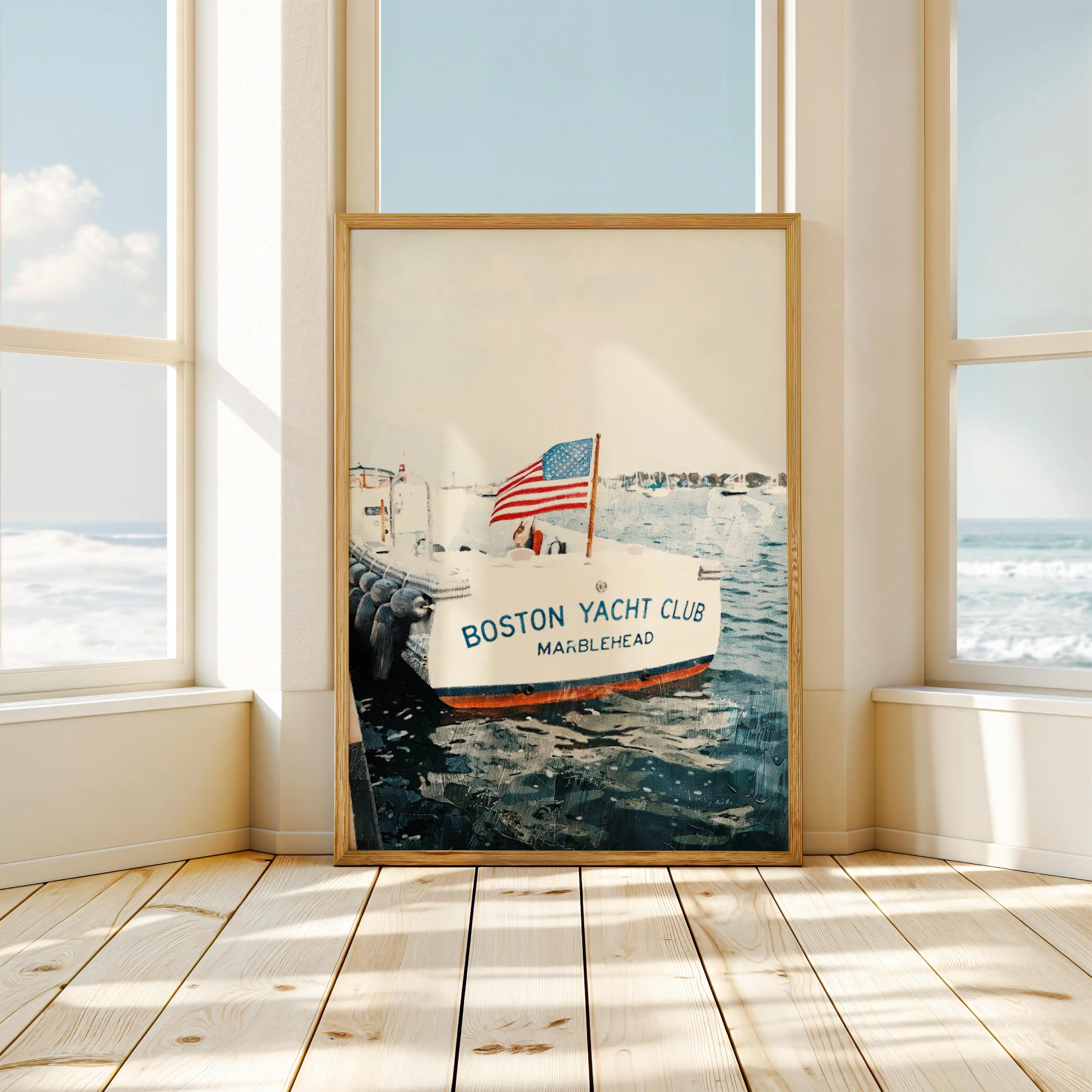Vintage Yacht American Flag Poster, Nantucket Summer Fashion Magazine, Old Money Wall Art, Trendy Patriotic Art, Navy & Red Coastal Print, Poster Unframed